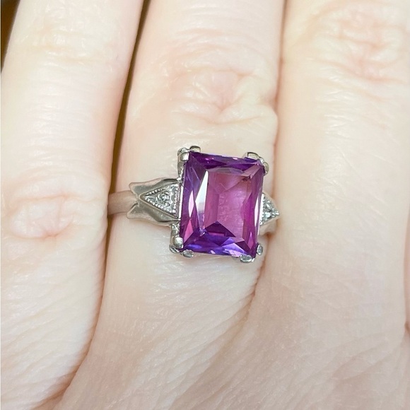 HDS 10K Purple Sapphire Diamond Art Deco style vintage lab created gold …​ - Picture 8 of 11